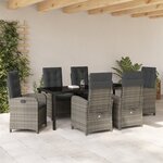 vidaXL Ensemble de Salle à Manger de Jardin 7 Pièces avec Coussins en Rattan Poly Gris