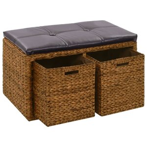 Banc banquette avec 2 paniers jacinthe d'eau 71 x 40 x 42 cm marron 02_0010822