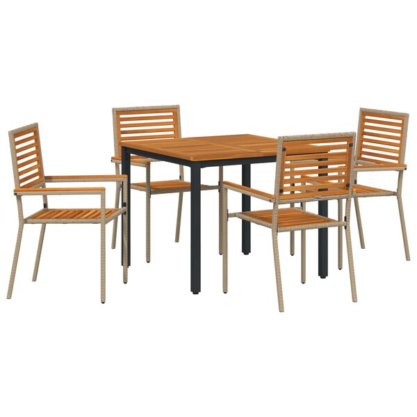 vidaXL Ensemble de salle à manger de jardin 5 pièces en poly rotin beige et acacia