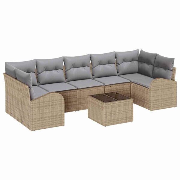 vidaXL Ensemble de canapé de jardin avec coussin 8 Pièces Beige et gris