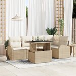Ensemble de Sofa de Jardin 6 Pièces vidaXL avec Coussins Beige Rattan Poly
