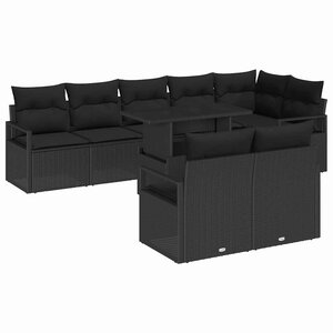vidaXL Ensemble de canapé de jardin 9 Pièces Noir Poly rotin