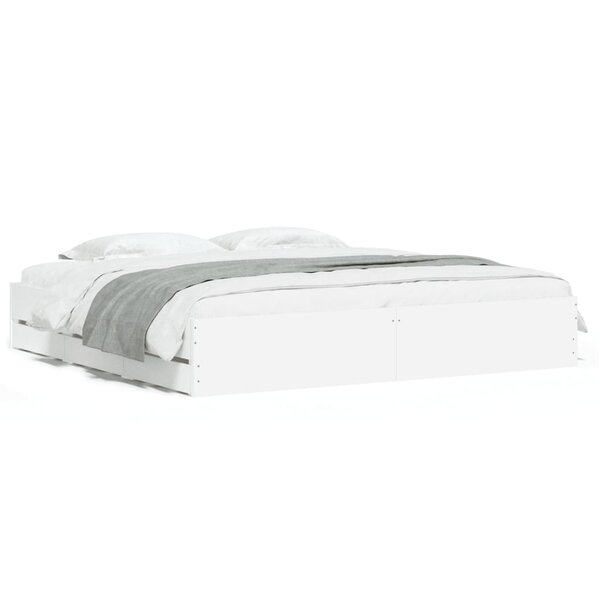 vidaXL Cadre de lit avec tiroirs blanc 200x200 cm bois d'ingénierie