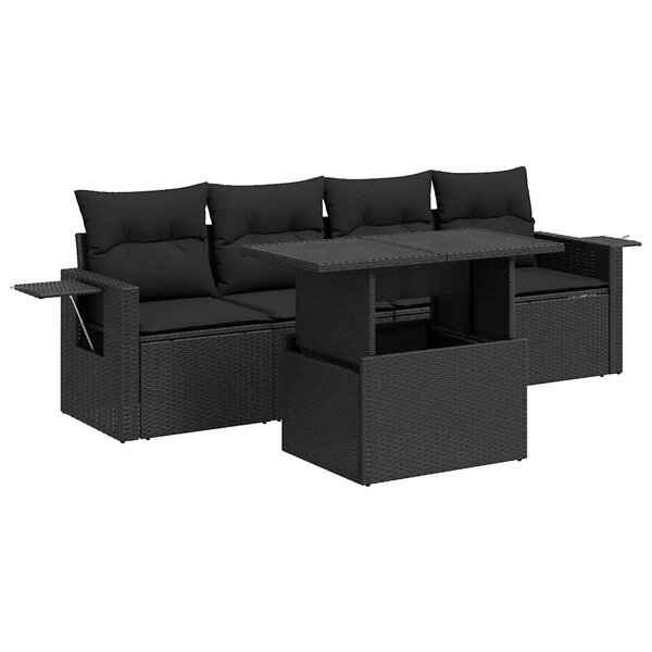 vidaXL Salon de jardin 5 Pièces avec coussins noir résine tressée