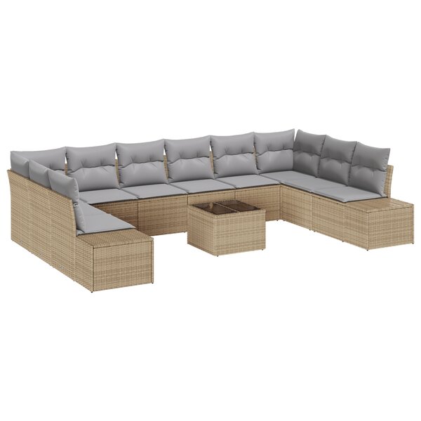 vidaXL Ensemble de Canapé de Jardin 11 Pièces avec Coussins en Rattan Poly Noir