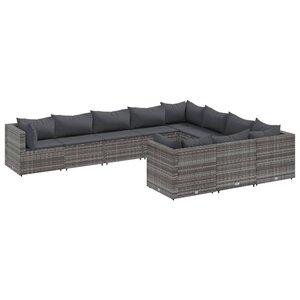 vidaXL Salon de jardin avec coussins 10 Pièces gris résine tressée