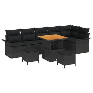 vidaXL Ensemble de canapé de jardin avec coussin 9 Pièces Noir polyrotin