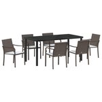 Set de salle à manger de jardin 7 pièces avec coussins en rotin poly marron