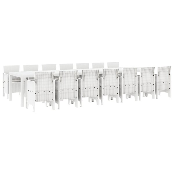 Ensemble de salle à manger de jardin de 15 pièces avec coussins en poly rotin blanc