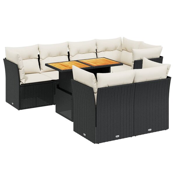 vidaXL Salon de jardin 8 Pièces avec coussins noir résine tressée