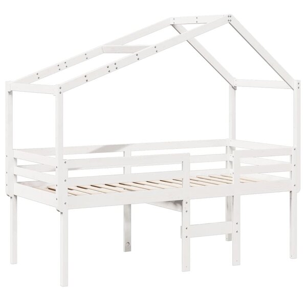 vidaXL Lit haut avec toit blanc 90x200 cm bois de pin massif