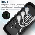 ACROPAQ Boite Cache Cable - 5 Prises  3 USB A  Range Cable avec Cache Multiprise  Boîtier de Rangement avec Cache Prise Electrique