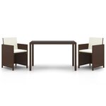 vidaXL Ensemble à manger de jardin et coussins 3 Pièces Poly rotin Marron