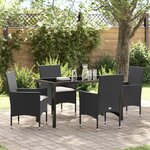 vidaXL Ensemble Salle à Manger Jardin 5 Pièces avec Coussins Rattan Poly Noir