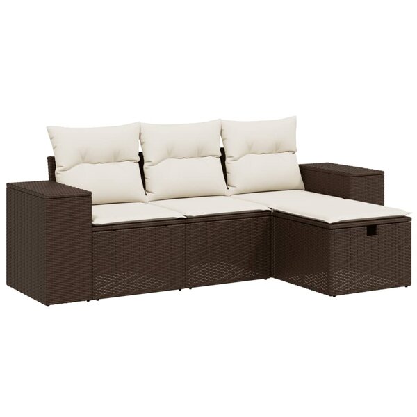 vidaXL Salon de jardin 4 Pièces avec coussins marron résine tressée