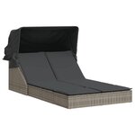 vidaXL Chaise longue double et auvent et coussins gris résine tressée