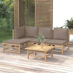 vidaXL Salon de jardin 5 Pièces avec coussins taupe bambou