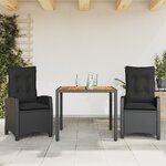 vidaXL Ensemble à manger de jardin avec coussins 3 Pièces Noir