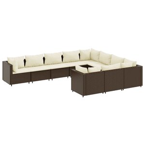 vidaXL Salon de jardin 10 Pièces avec coussins marron résine tressée