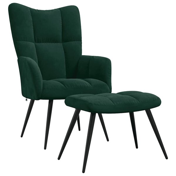 vidaXL Chaise de relaxation avec tabouret Vert foncé Velours