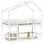 vidaXL Lit superposé et échelle et toit blanc 90x200cm bois pin massif