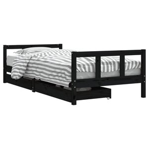 vidaXL Cadre de lit enfant avec tiroirs noir 90x200 cm bois pin massif