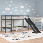vidaXL Lit superposé pour enfants avec toboggan Noir et anthracite
