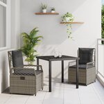 vidaXL Ensemble de repas de jardin 3 pièces gris poly rattan