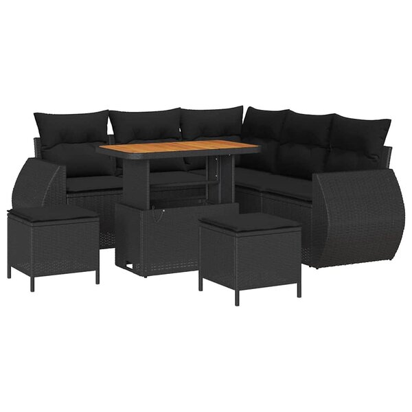 vidaXL Ensemble de canapé de jardin 8 Pièces Noir polyrotin