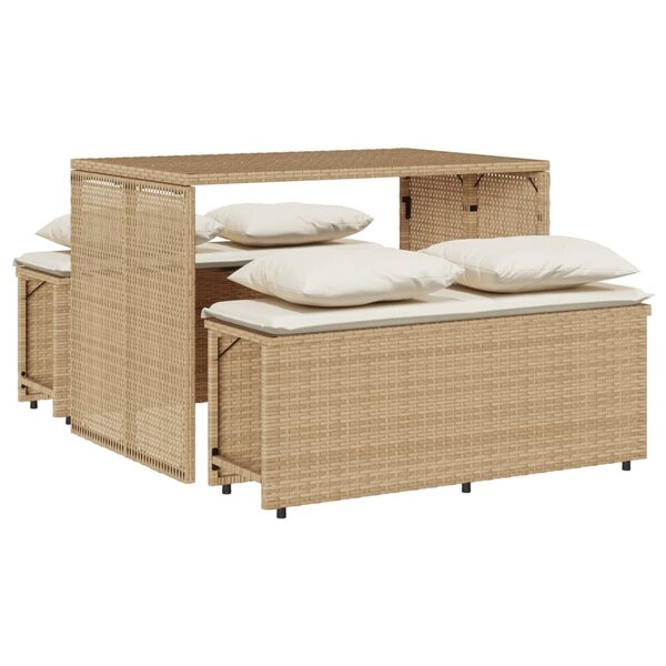 vidaXL Ensemble à manger de jardin et coussins 3 Pièces Beige poly rotin