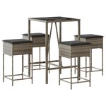 vidaXL Ensemble de bar de jardin 5 Pièces avec coussins gris poly rotin