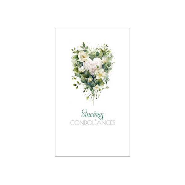 Carte De Voeux - Condoléances - Sincères Condoléances - Couronne Fleurs Coeur