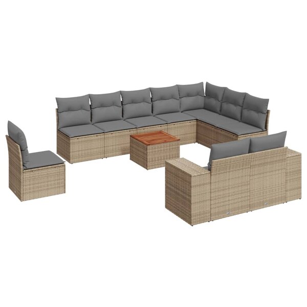 vidaXL Salon de jardin 11 Pièces avec coussins beige résine tressée