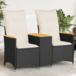 vidaXL Canapé de jardin inclinable 2 places avec table noir poly rotin