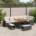 Ensemble de 9 pièces de canapé de jardin avec coussins noir rattan synthétique acacia