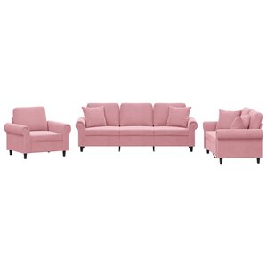 vidaXL Ensemble de canapés 3 Pièces avec coussins rose velours