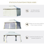 Tonnelle barnum pavillon de jardin style colonial double toit toile moustiquaires et toiles amovibles 3 9L x 2 9l x 2 8H m crème