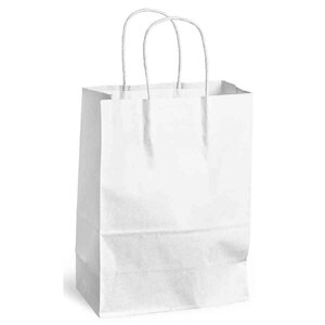 Sac à poignées torsadées kraft 90g taille s 24x11x33cm blanc x 20 mailmedia