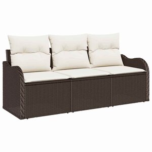 vidaXL Ensemble de canapé de jardin 3 Pièces Marron polyrotin