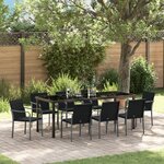 Ensemble de salle à manger de jardin 9 pièces avec des coussins en poly rattan noir