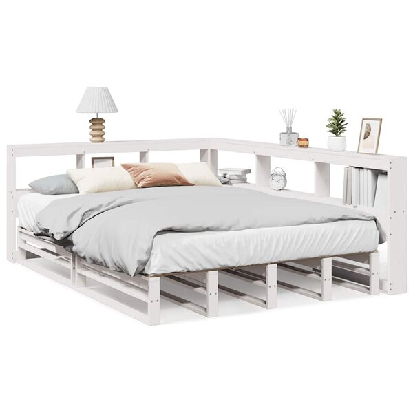 vidaXL Lit bibliothèque sans matelas blanc 140x190 cm bois pin massif
