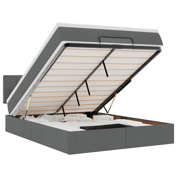 vidaXL Lit ottoman avec matelas et LED gris foncé 140x190 cm tissu
