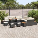 vidaXL Ensemble de canapé de jardin avec coussin 14 Pièces Noir et Crème