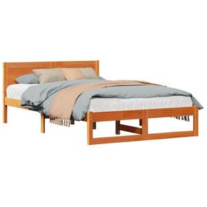 vidaXL Cadre de lit avec tête de lit Brun cire 120 x 200 cm Pin massif