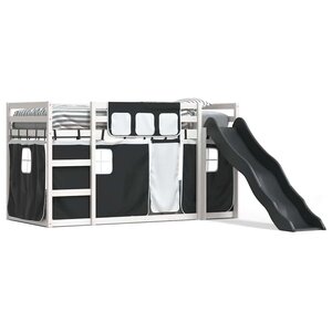 vidaXL Lit superposé sans matelas avec toboggan blanc noir 90x200 cm