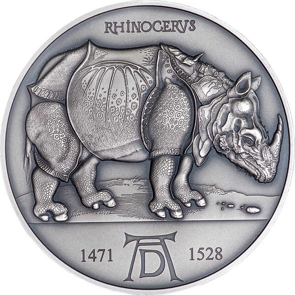 Monnaie RHINOCERUS Albrecht Durer 550th Anniversary 2 Oz Argent 2000 Francs Cameroon 2021
