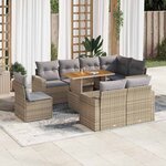 vidaXL Salon de jardin avec coussins 9 Pièces beige résine tressée
