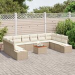 vidaXL Ensemble de canapé de jardin 11 Pièces Beige Poly rotin