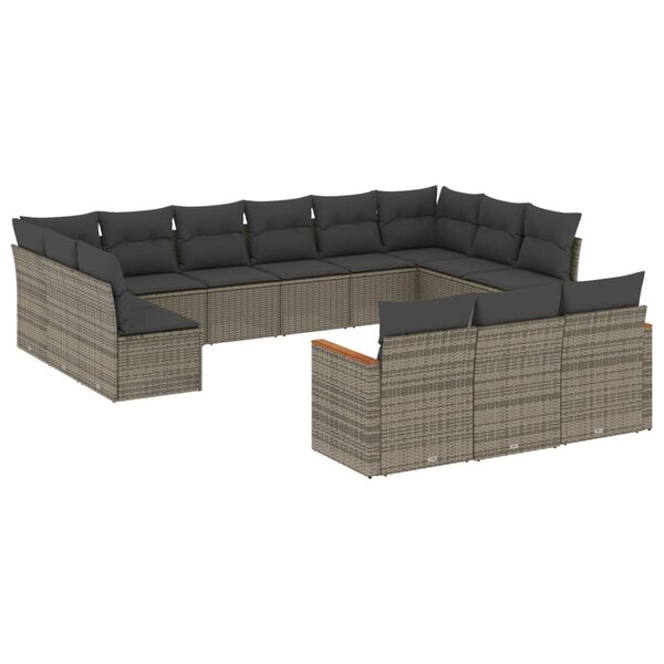 vidaXL Salon de jardin avec coussins 13 Pièces gris résine tressée