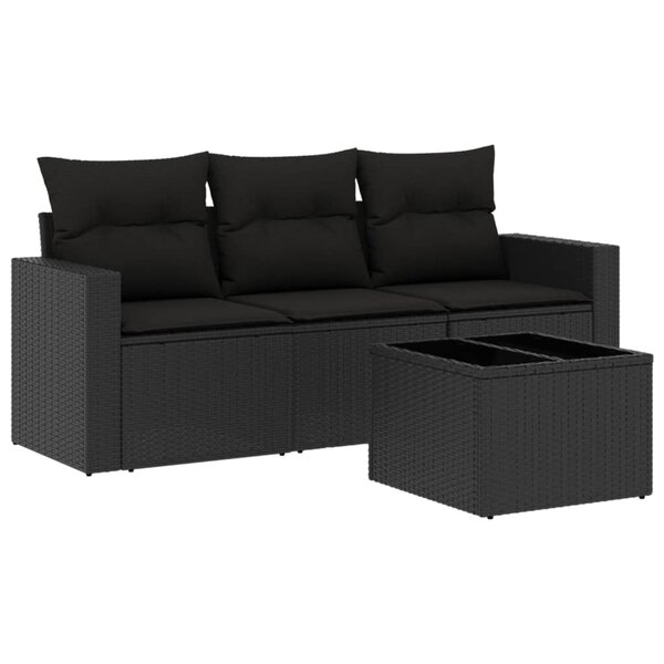 vidaXL Salon de jardin 4 Pièces avec coussins noir résine tressée